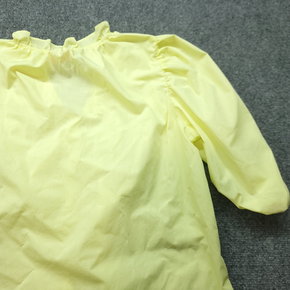 Hester & Orchard Yellow Smocked Ruffle V-Neck Puff Sleeve Blouse Medium - Picture 15 of 16